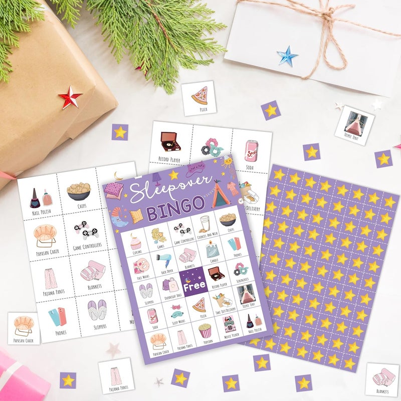 Mueddur Sleepover Bingo Card, Slumber Bingo Set for Adults Large Group Family Friends, Pajama Party Game, Spa Party Supplies Decorations, Holiday Games for 24 Players -02 - Image 3